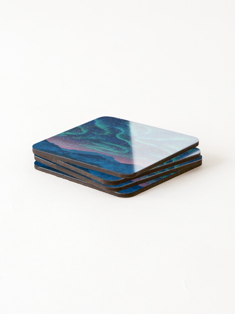 Alternate view of Aurora borealis over mountains Coasters (Set of 4)