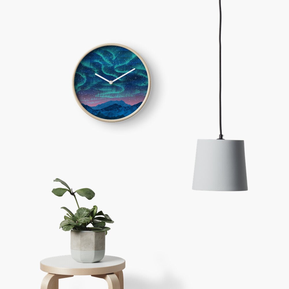 Aurora borealis over mountains Clock