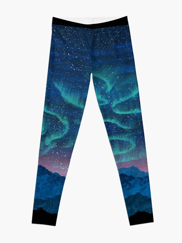 Alternate view of Aurora borealis over mountains Leggings