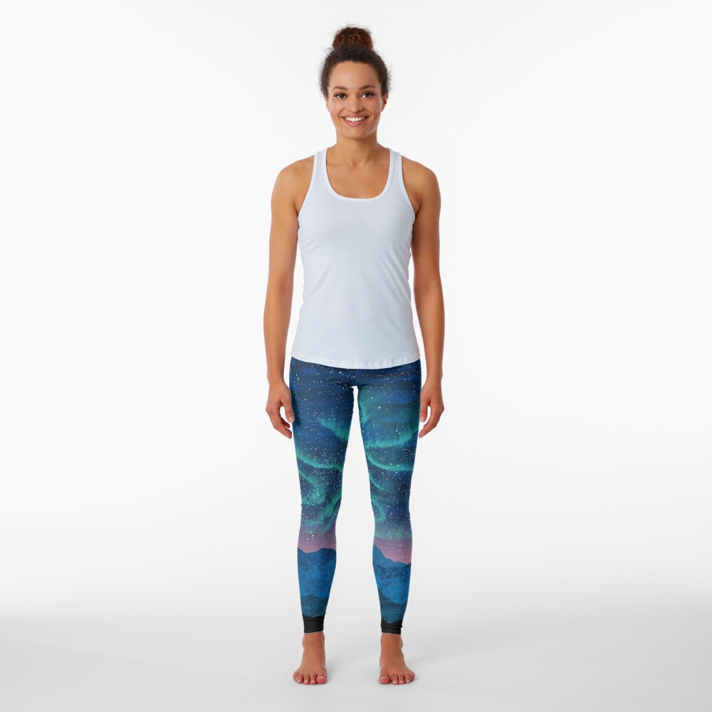 Aurora borealis over mountains Leggings