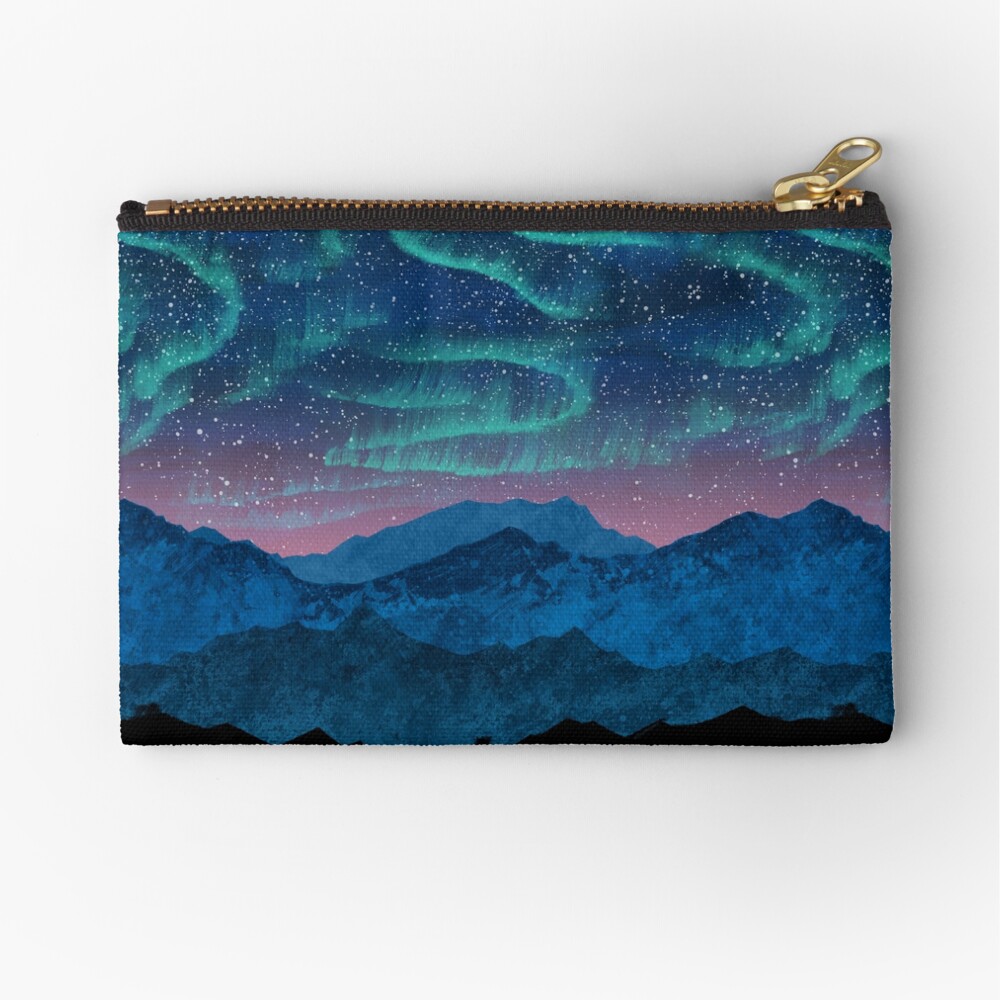 Aurora borealis over mountains Zipper Pouch