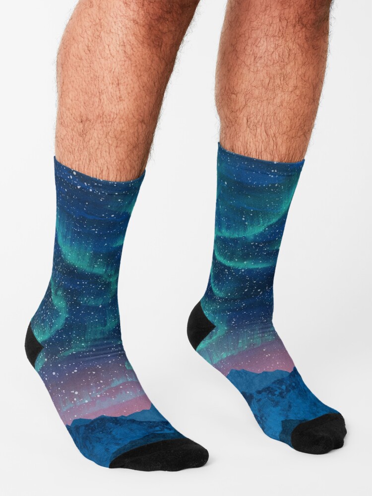 Alternate view of Aurora borealis over mountains Socks