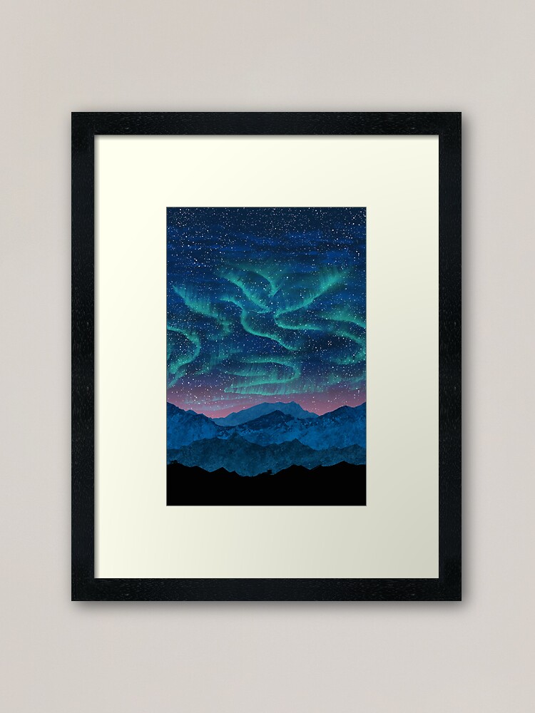 Alternate view of Aurora borealis over mountains Framed Art Print
