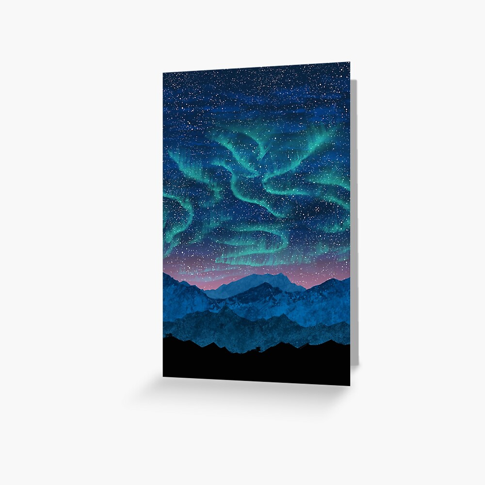 Aurora borealis over mountains Greeting Card