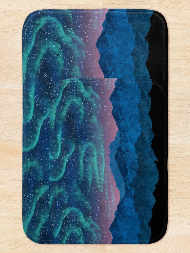 Alternate view of Aurora borealis over mountains Bath Mat