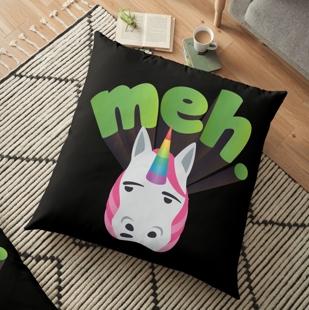 Unicorn Meh Emoji Meme Floor Pillow