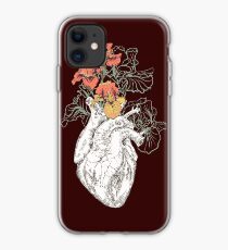 drawing Human heart with flowers iPhone Case