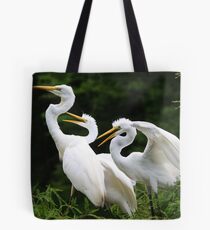 Mama Egret with her Babies Tote Bag