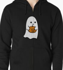 Cute Ghost's Jack o' Lantern Zipped Hoodie
