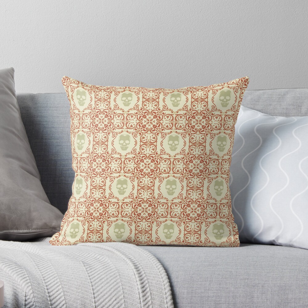 Art Nouveau Skulls Throw Pillow