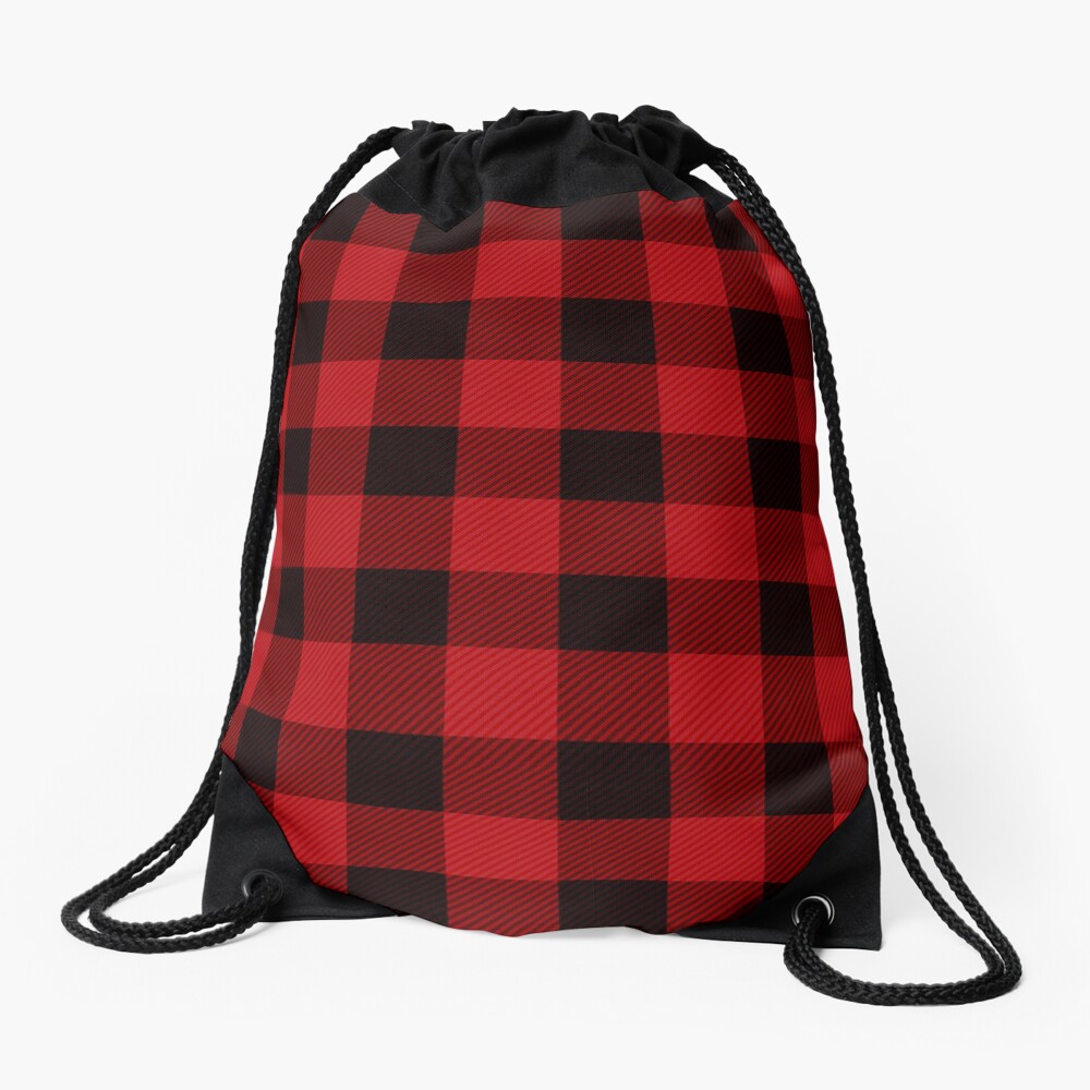 Country Christmas Cottage Primitive lumberjack Buffalo Plaid Drawstring Bag