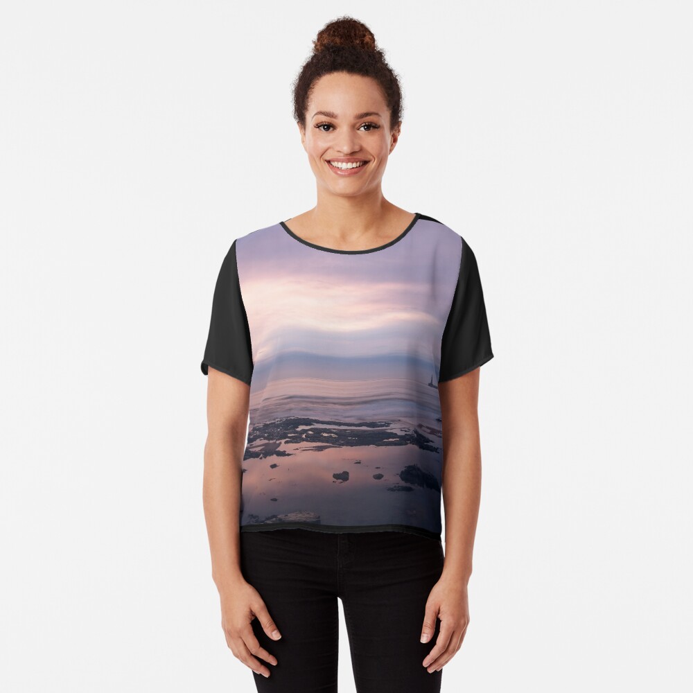 Seaburn Coastal Dawn Seascape, Sunderland, UK Chiffon Top