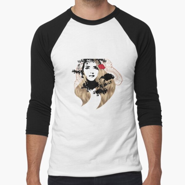 visage graphique avec rose rouge T-shirt baseball manches ¾