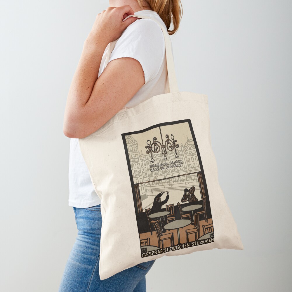 Two gesticulating men, in and in front of a Viennese coffee house, Art Nouveau, Tote Bag