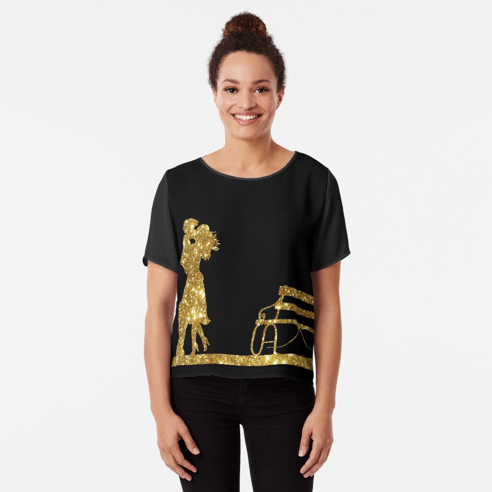 Kissing Valentines in Glitter Gold. Perfect Gift for the One You Love. Chiffon Top