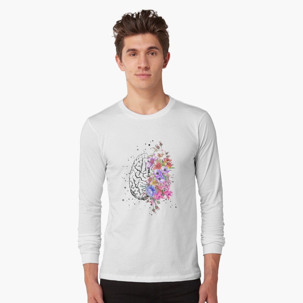 Brain anatomy, watercolor Brain, flowers brain, brain with Flowers Long Sleeve T-Shirt