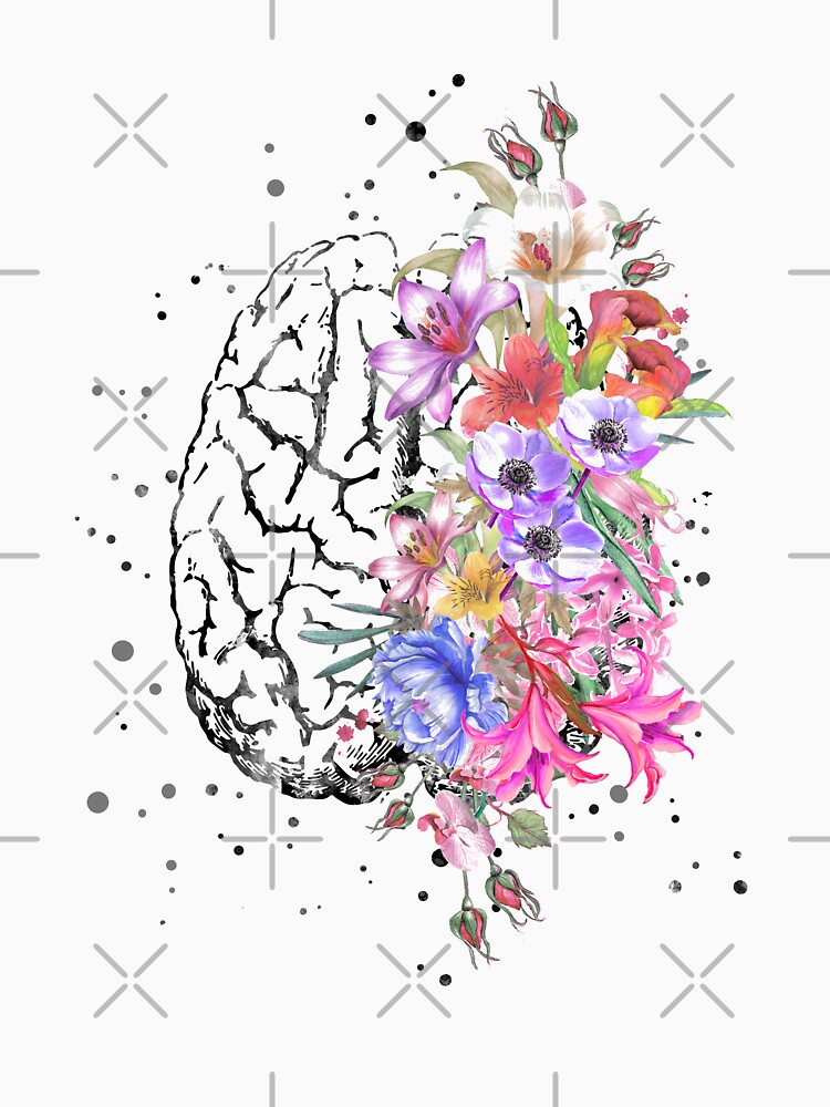 Brain anatomy, watercolor Brain, flowers brain, brain with Flowers by Rosaliartbook