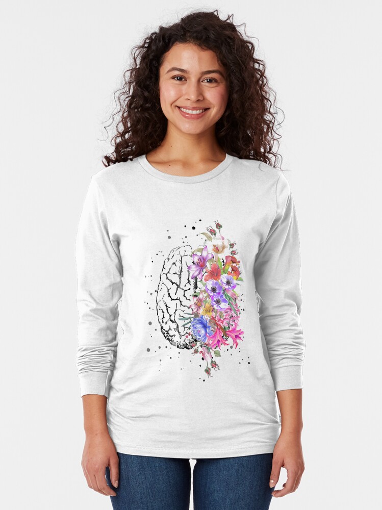 Alternate view of Brain anatomy, watercolor Brain, flowers brain, brain with Flowers Long Sleeve T-Shirt