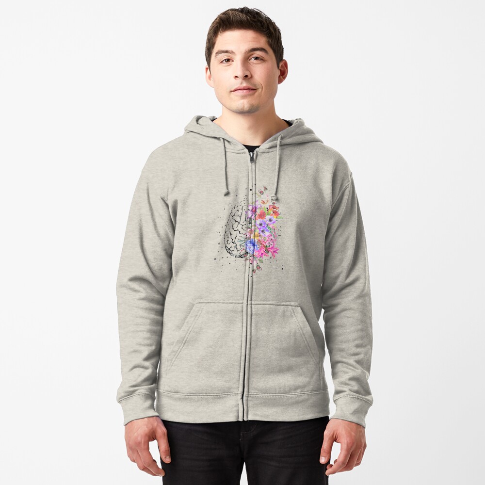 Brain anatomy, watercolor Brain, flowers brain, brain with Flowers Zipped Hoodie