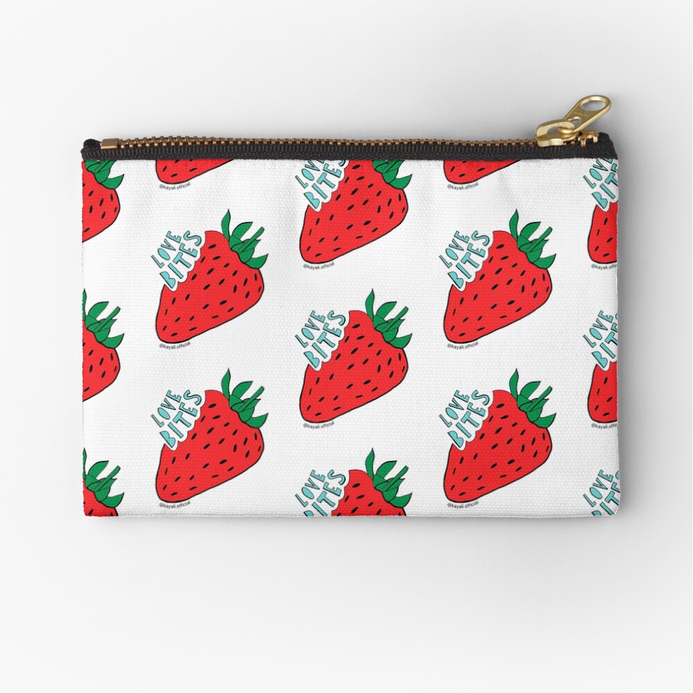 White 'Love Bites' Cute Strawberry - Valentines Day Gift by Kay Ali Zipper Pouch