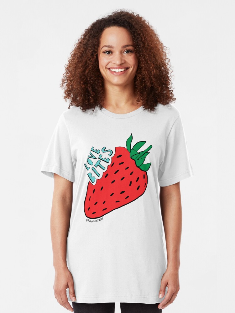 Alternative Ansicht von Weiß "Liebe beißt" niedliche Erdbeere - Valentinstag-Geschenk durch Kay Ali Slim Fit T-Shirt