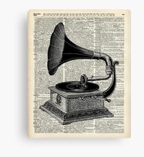 Vintage Gramophone Record Player Dictionary Art Canvas Print