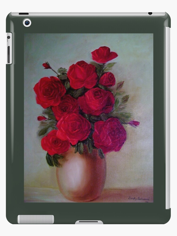 Red Roses In Vase Painting Ipad Case Skin By Alexmomma1 Redbubble