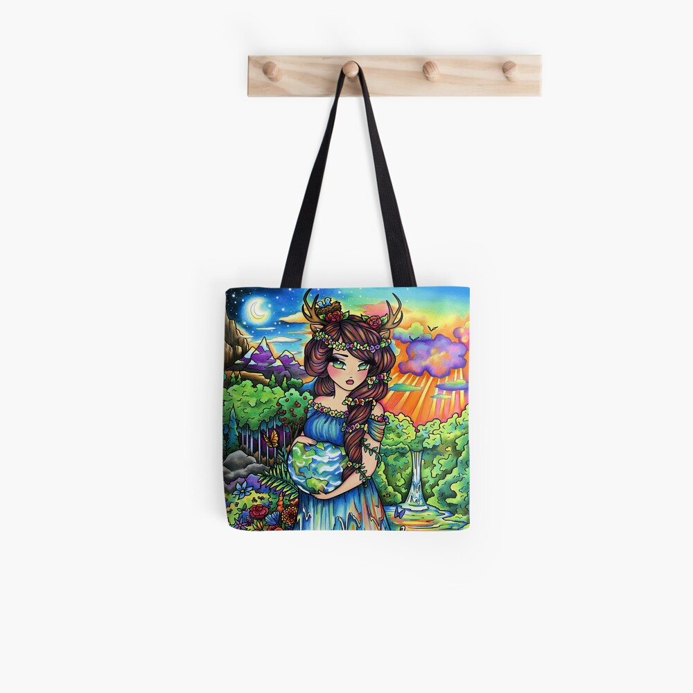 Mother Earth, Mother Nature Pregnant Fantasy Landscape Artwork Tote Bag