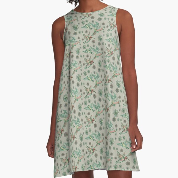 Flying birds Green A-Line Dress