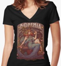 Art Nouveau BOHEMIA Women's Fitted V-Neck T-Shirt
