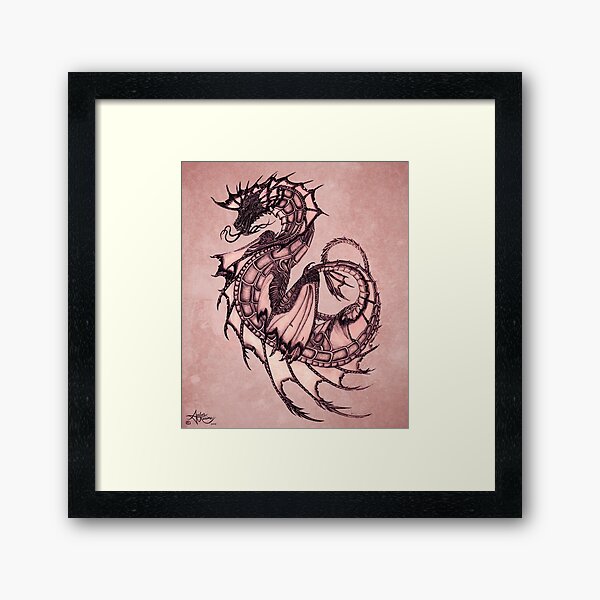 "Tsunami" Sea Dragon, art by Amber Marine ~ (Coral Version) ~ Graphite Illustration (Copyright 2005) Framed Art Print
