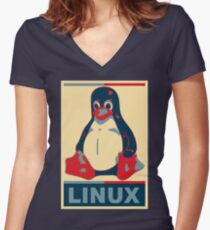 Linux Tux Women's Fitted V-Neck T-Shirt