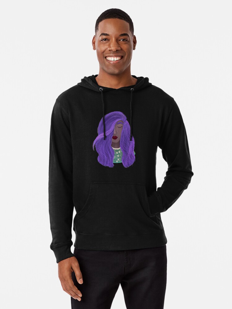 Purple Hair Girl Illustration Lightweight Hoodie By Redesigndr