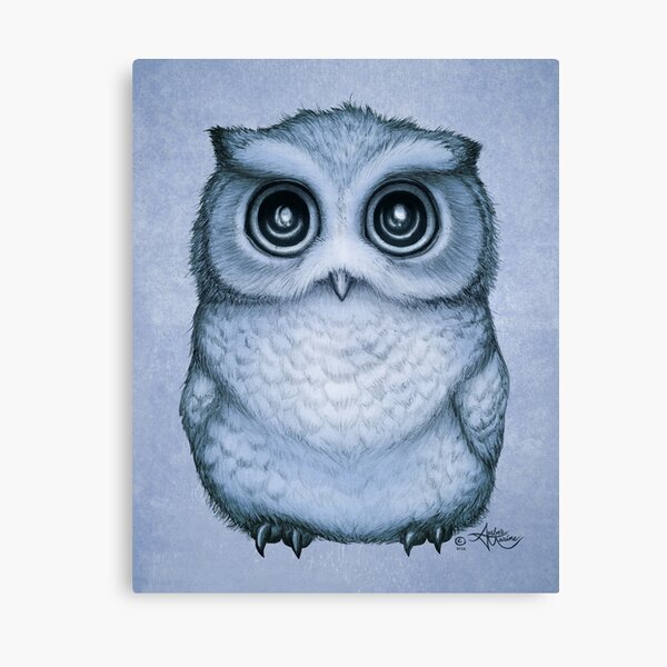 "The Little Owl" by Amber Marine, (Blueberry Version) Pencil and Ink Illustration (Copyright 2016) Canvas Print
