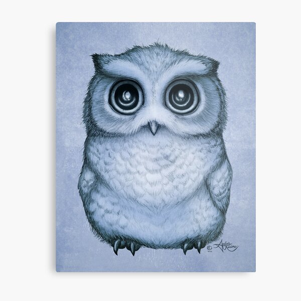 "The Little Owl" by Amber Marine, (Blueberry Version) Pencil and Ink Illustration (Copyright 2016) Metal Print