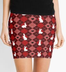 Red Argyle White Bunny Love Mini Skirt