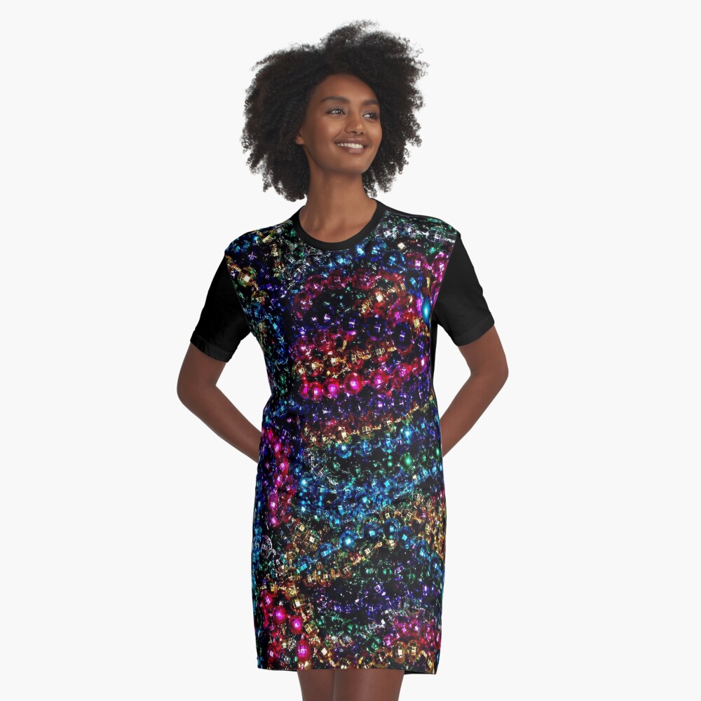 MARDI GRAS : Vintage New Orleans Beads Print Graphic T-Shirt Dress