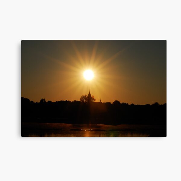 Sun, church and lake Canvas Print
