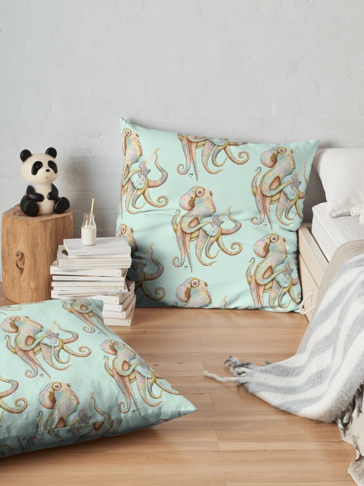 Alternate view of POLAH - the axe wielding Octopus (on Aqua) Floor Pillow