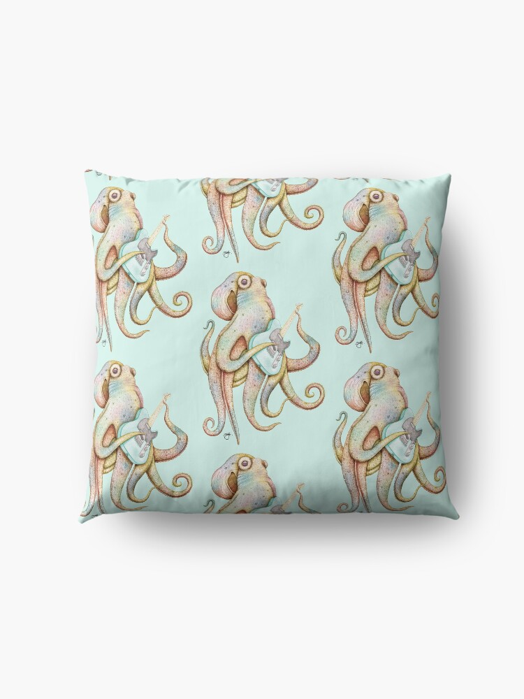 Alternate view of POLAH - the axe wielding Octopus (on Aqua) Floor Pillow