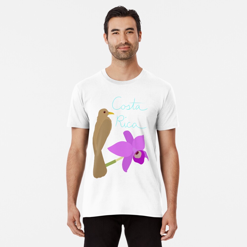 Costa Rica: Guaria Morada and Clay Colored Thrush Premium T-Shirt