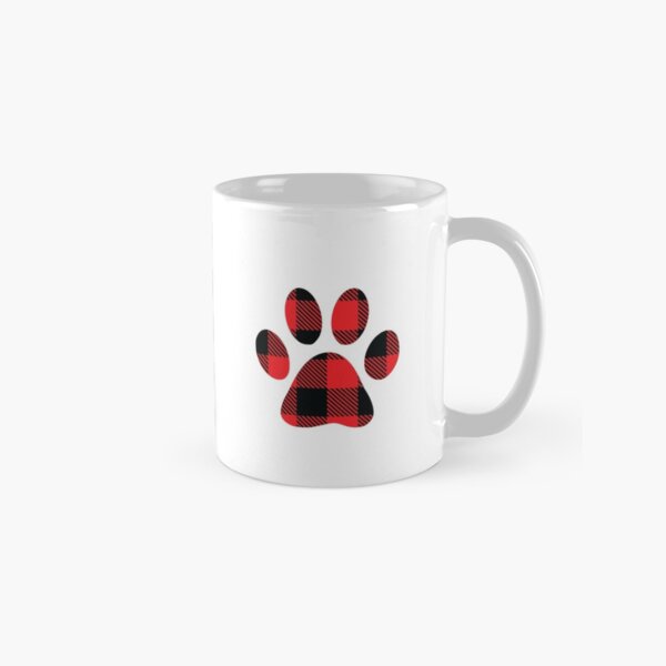Buffalo Plaid Red and Black Christmas Paw Print Classic Mug