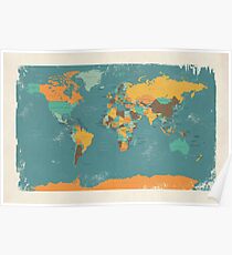 Retro Political Map of the World Poster