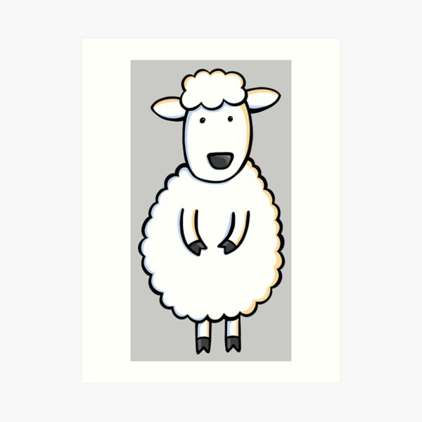 Fluffy White Sheep Illustration on Light Gray Art Print