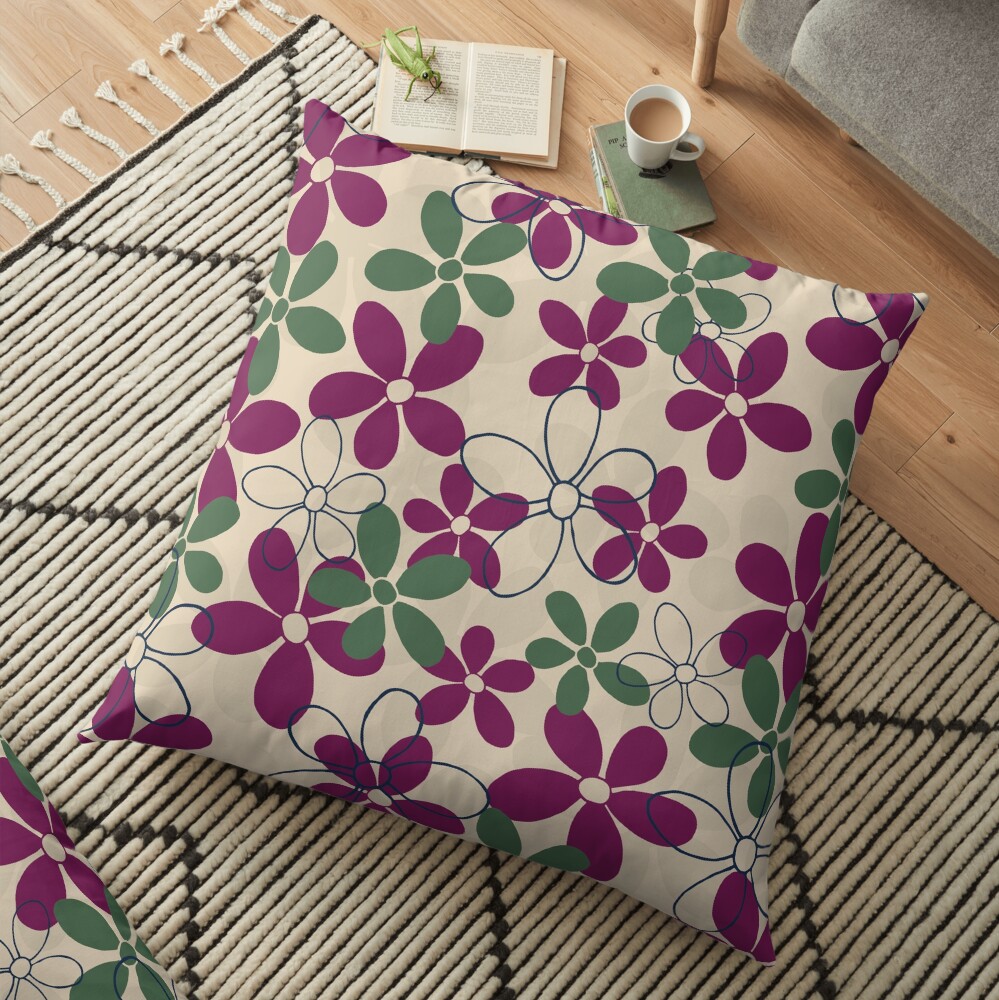 Floret Collection Floral Seamless Surface Pattern Floor Pillow