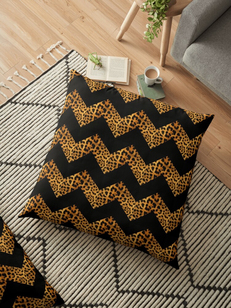 Wild Safari Animal Print Black Chevron Leopard Print Floor Pillow