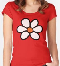 Hippie Blumenkarikatur Tailliertes Rundhals-Shirt