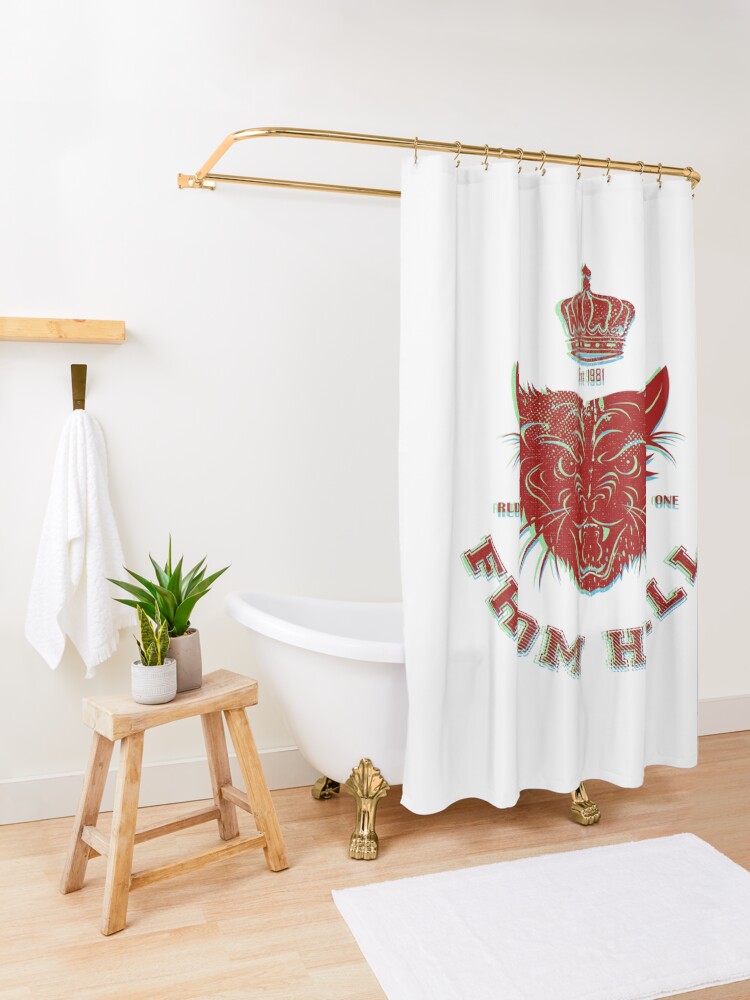 Alternate view of Pussy From Hell - stencil - offset Red Shower Curtain