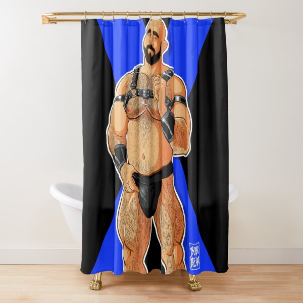 JIM LIKES HARNESS - BLUE X Shower Curtain