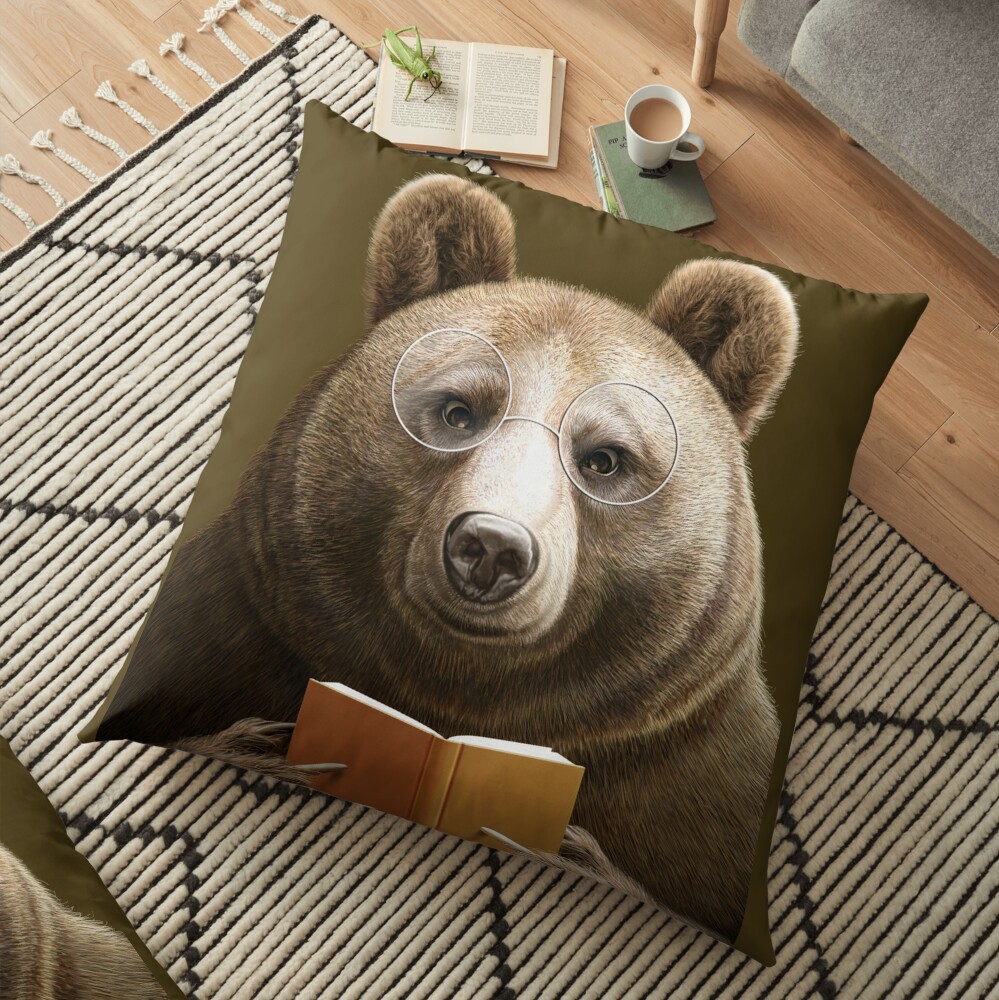 BEAR READING A BOOK Floor Pillow